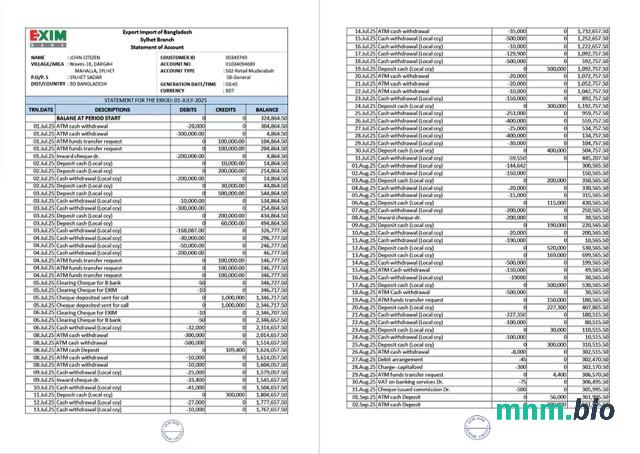 Bangladesz Holenderski Bangla Bank Limited wyciąg bankowy słowo i szablon PDF